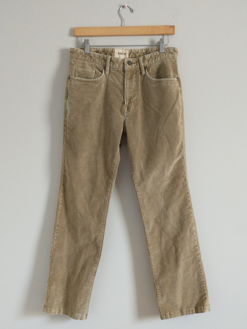 Worn Women's Corduroy Pants in Beige - Classic Straight Fit. SIZE 32/32